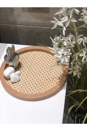 Rattan Hazeran Round Tray Cappuccino (100% NATURAL HAZERAN) M030 - Maison Avf