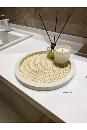 Rattan Hazeran Round Tray White (100% Natural Hazeran) M135 - Maison Avf