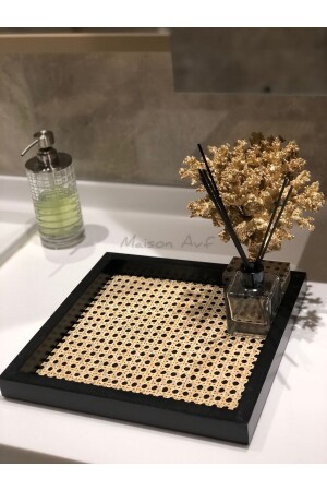 Rattan Hazeran Square Tray Black (100% NATURAL HAZERAN) M019 - Maison Avf