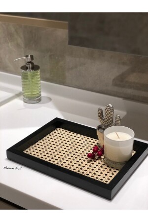 Rattan Hazeran Tepsi Siyah Dikdörtgen (%100 DOĞAL HAZERAN) M016 - Maison Avf