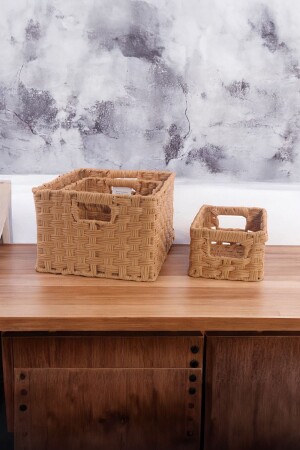 Rattan Rectangular Tightly Braided Bathroom and Kitchen Organizer Organizer Wicker Basket Set of 3 - Vadi