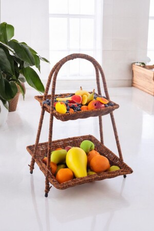 Rattan Wicker 2-Tier Rectangular Fruit and Bread Serving Basket - Decorative Shelf - Vadi