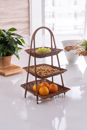 Rattan Wicker 3 Tier Rectangular Presentation Fruit and Bread Basket - Decorative Shelf - Vadi