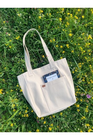 Raw Fabric Tote Cloth Shoulder Bag with Pocket Detail 0002 - BUSA