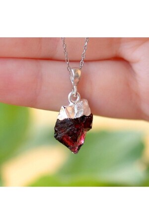 Raw Garnet Stone Silver Necklace TSHMLAL2 - Taş Sandığı