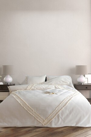 Raw Linen Baklava Pattern Double Pompom Single Duvet Cover Set HBDTN-1 - NDC HOME