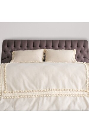 Raw Linen Cream Pompom Double Duvet Cover Set NFS-1 - NDC HOME