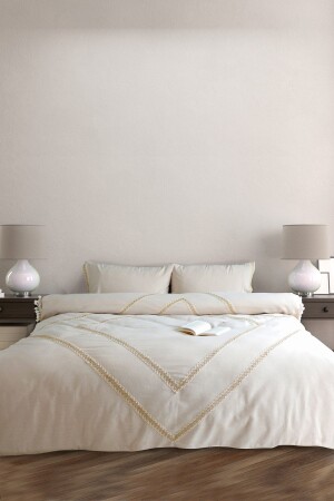 Raw Linen Jute Lace Double Duvet Cover Set HJDÇN-2 - NDC HOME