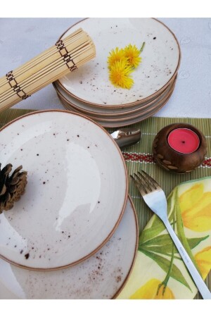 Reactive 46 Cream Cake Plate Set 01984 - Tulü Porselen