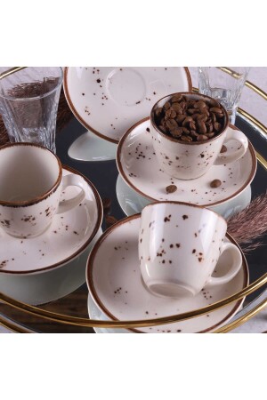 Reactive 46 Cream Luna1 12 Piece Coffee Cup Set for 6 Persons 14344 - Tulü Porselen