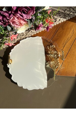 Real Dried Flowers Round Wavy Patterned Promise Engagement Groom Epoxy Tray for Two - 26 Cm 699 - Sultan Tasarım