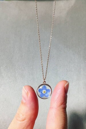 Real Flower Jewelry Forget Me Not Flower Resin Necklace Design Rose Silver 100103 - Tabiatabak