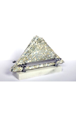 Real Marble Napkin Holder Silver Handle 2021-11 - Başakmarble
