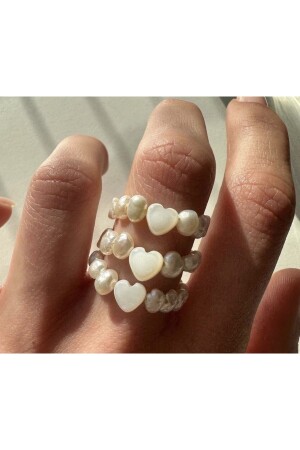 Real Pearl and Real Heart Mother-of-Pearl Stone Ring - Hazeran Accessories