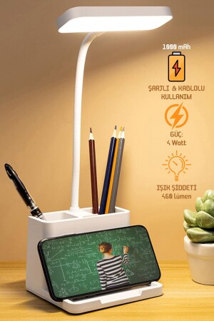 Rechargeable Table Lamp 3 Colors Touch Screen with Phone Stand Stepped Work Reading Light Night Light Long - Telvesse