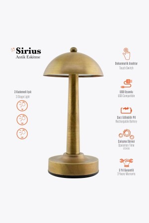 Rechargeable Table Lamp, Battery Operated, LED, Touch Table Lamp Sirius Antique Antique - Light Design