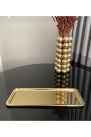 Rechteckiges goldfarbenes Kaffee-/Kuchen-Serviertablett, 1 Stück (33 x 18 cm), Hb1652bsrn - Abant