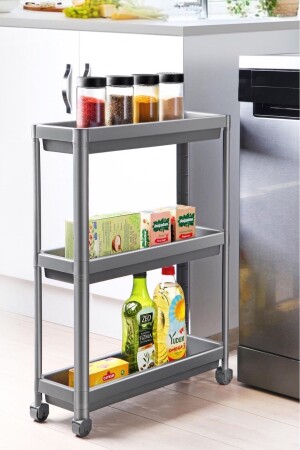 Rectangular 3-Tier Shelving Unit with Wheels - Bathroom Kitchen Organizer Organizer Shelf - Omaş Household Product