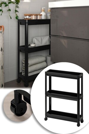 Rectangular 3-Tier Shelving Unit with Wheels - Bathroom Kitchen Organizer Organizer Shelf TYC00454311186 - sev plastik