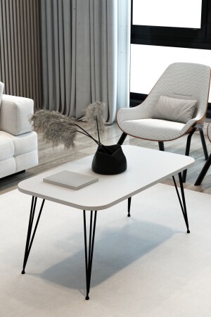 Rectangular Coffee Table Oval Edge Decorative Coffee Table Coffee Table Metal Wire Leg Wooden Coffee TableWire LegM1M - Modalanka
