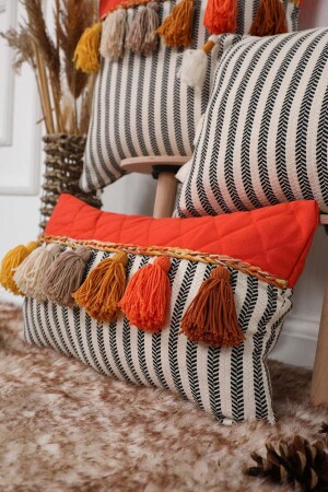 Rectangular Colored Tasseled Black Striped Throw Pillow Case,k-210 K-210 - Aisha's Design