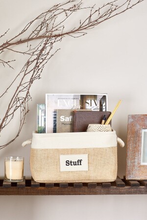 Rectangular Jute Basket with Cream Stripes - Medium - Serstil