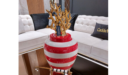 Red and White Ceramic Cube - 20412 - Cadde Yıldız