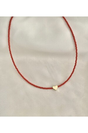 Red Bead Necklace with Heart - Misto Aksesuar