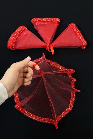Red Bridal Handkerchief - Wedding Halay Handkerchief - Glass Bead and Sequin Printed Henna Handkerchief - Zeymerade