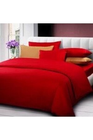 Red Brown King Size Cotton Satin Duvet Cover Set kirmiziking - METİNEV