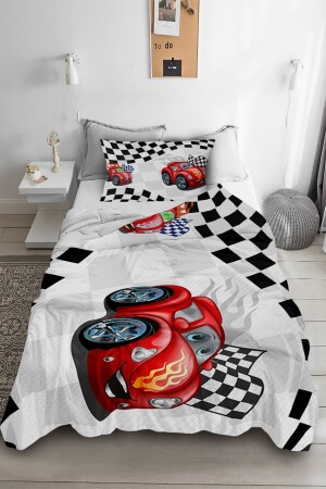 Red Car Pique Bedspread with Pillow Case Bh2061 bhyt2061 - Bebişim Halı
