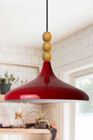Red Champion Einzel-Kronleuchter mit Holzperlen, Hängelampe, Wohnzimmer, Küche, Boutique-Lampe, Beleuchtung, Kronleuchter BMM2066WM3 - Bamyum