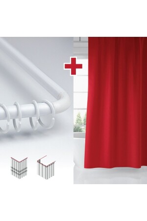 Red Color Bathroom Curtain with Hanger Gift 180x200cm Single Wing Shower Curtain - L Pipe Gift - Tropikhome