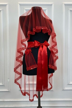 Red Elegant Bridal Veil Set - Water Stone Henna Veil Set 6 Pieces - Zeymerade