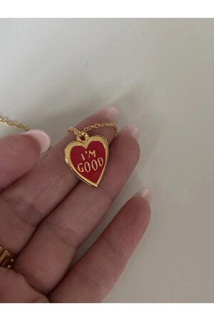 Red Enamel I'm Good Written Necklace - Heart Necklace - Alexis Carrel