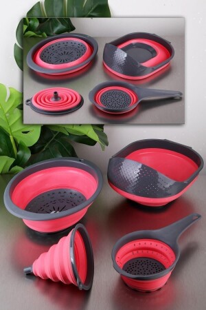 Red Folding 4 Piece Funnel Strainer Set - 4 Piece Strainer Set - 4 Piece Strainer - Accordion Strainer Set 01. AKRDYN. SET. RED - vipgross