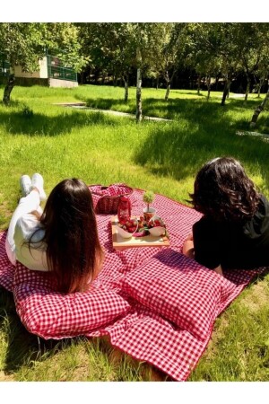 Red Gingham Small Checkered Picnic Mat 170*170 And 2 Picnic Mats 50*50cm Picnic Set - Belmodmoda