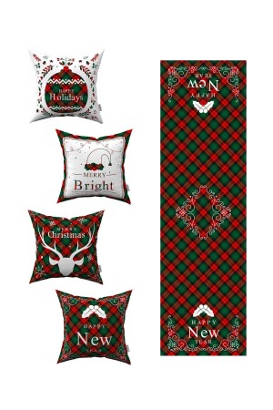 Red Green Plaid New Year Themed 4-Piece Throw Pillow Cover 1 Runner Set 4kmbs172-rs 4kmbs172-RS - Cango Home