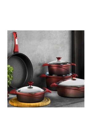 Red Gusto Flipper Kochgeschirr-Set aus Gusseisen, 9-teilig, PRA-760329-1558 - Aryıldız