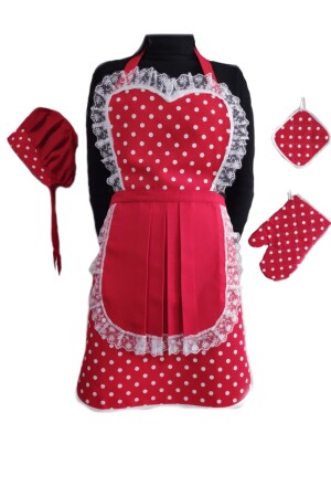 Red Kitchen Apron Bonnet Holder Glove Set of 4 m267 - MoT Dekor