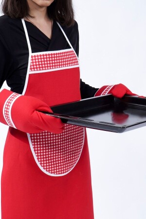 Red Kitchen Set (Kitchen Apron + 2 Oven Mitts) - Homaks
