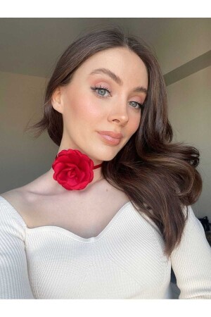 Red Lace Fabric Flower Choker Necklace Rose Necklace - Dante