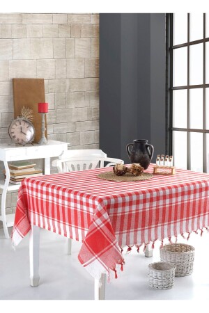 Red Large Square Pattern 150x150 cm Tablecloth - Lux Touch