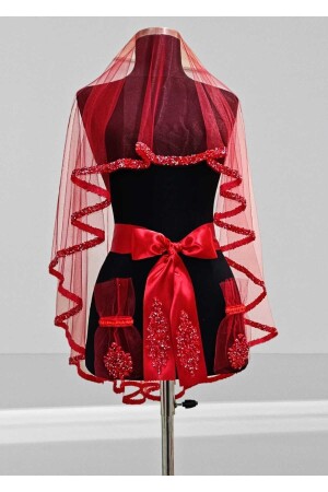 Red Luxury Bridal Henna Veil Glass Bead Embroidered (6 PIECES) Henna Veil Set - Şık Tasarım