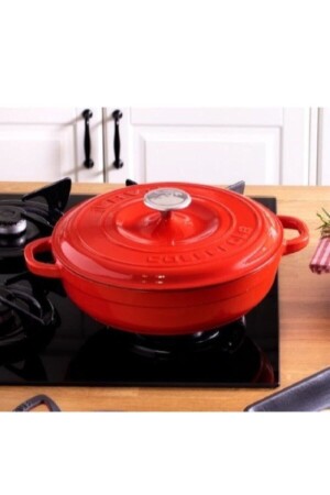 Red Multi-Purpose Flat Cast Iron Pot Diameter 28 LV Y ST 28 K1 R - Lava