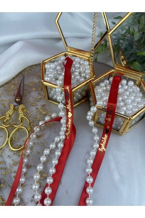 Red Name Promise and Engagement Ribbon with Unshed Pearl - Rima Tasarım
