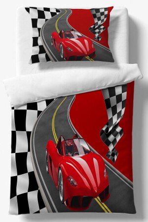 Red Race Car Flag Patterned Boy's Single Duvet Cover Set TYC00443761085 - Else Dekor