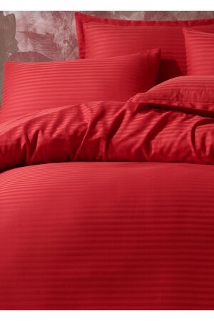 Red Satin Duvet Cover Set, Double Hotel and Home Type, 2 Pillowcases and Sheets, Elasticless, STRIPED SATIN DUVET COVER SET - Deneme Zamanı