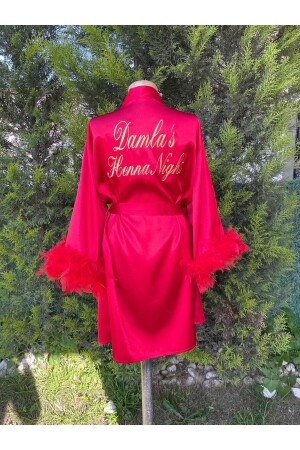 Red Sleeve Feather Henna Dressing Gown - Before To Be Bride