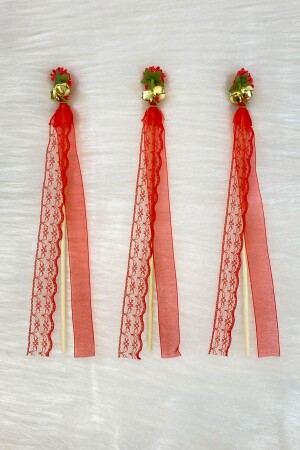 Red Stick Bride Bridesmaid Bell Tambourine Henna Wedding Circumcision Defi Cipso Ribbon Decorated 10 Pieces - Zeymerade